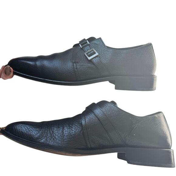 Sandro Moscoloni Leather Single Monk Strap Dress Shoes In Black Size 11 - Picture 2 of 9
